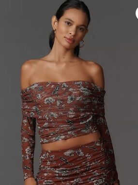 NWT Maeve by Anthropologie Aleda Mesh Off-Shoulder Floral Top 1X Plus Bohemian